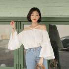 Halter-neck Bell-sleeve Blouse
