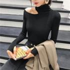 Long-sleeve Cutout Turtleneck Knit Top