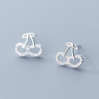 925 Sterling Silver Rhinestone Cherry Earring 1 Pair - Silver - One Size