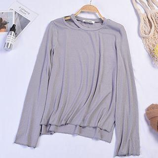 Cutout Long-sleeve T-shirt Gray - One Size