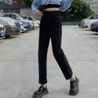 High-waist Single-breasted Straight Leg Jeans