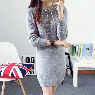 Long-sleeve Rhinestone Knit Dress