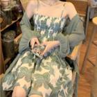 Spaghetti Strap Floral Print Shirred Mini A-line Dress / Light Jacket