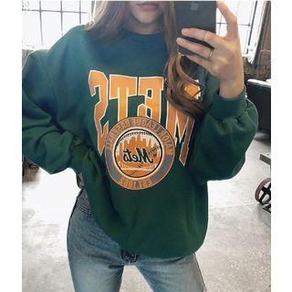 Lettering Loose-fit Sweatshirt Green - One Size