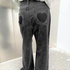 Heart Printed Wide-leg Jeans
