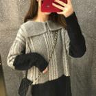 Color Block Collared Sweater As Shown In Figure - One Size