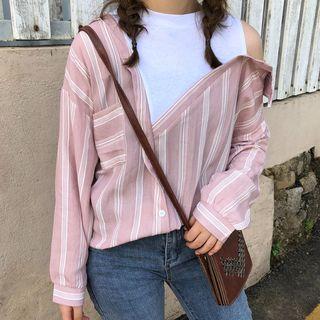 Striped Panel Cut-out Shirt