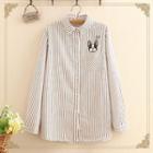 Dog Embroidered Striped Long-sleeve Shirt