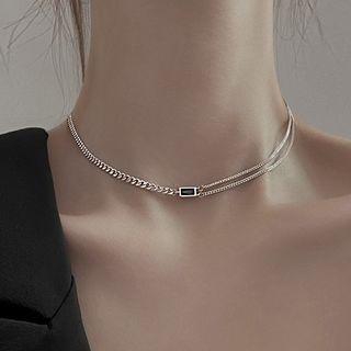 Layered Choker Necklace 1 Pc - Silver - One Size