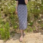 Flower Pattern H-line Long Skirt Black - One Size