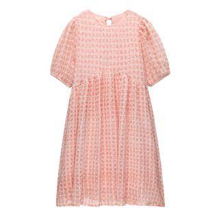Short-sleeve Organza A-line Dress Pink - One Size