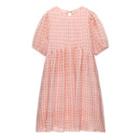 Short-sleeve Organza A-line Dress Pink - One Size