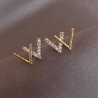 W Lettering Rhinestone Alloy Earring 34007 - 1 Pair - Gold - One Size
