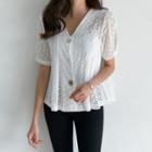 Eyelet-lace Button-up Blouse