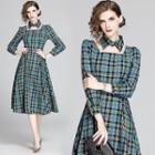 Long-sleeve Check Dress With Collared