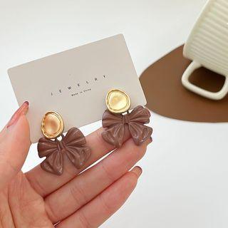 Bow Alloy Dangle Earring 1 Pair - Gold & Coffee - One Size