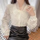 Long-sleeve Ribbon Accent Lace Blouse