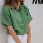 Pocket-front Short-sleeve Linen Shirt