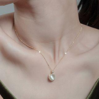 Faux Cat Eye Stone Pendant Alloy Necklace White - One Size
