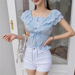 Lace-up Front Eyelet-lace Top