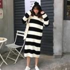 Color-block Striped Long-sleeve Loose-fit Hooded Dress