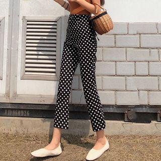 Dot High-waist Boot-cut Pants