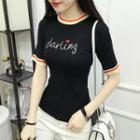 Letter Embroidered Short-sleeve Knit Top