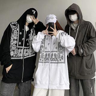 Hooded Long-sleeve Printed Zip Jacket