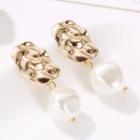 Irregular Alloy Disc Faux Pearl Dangle Earring 4308-1 - Gold - One Size