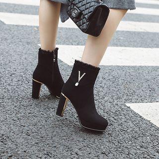 Rhinestone V Accent High Heel Short Boots