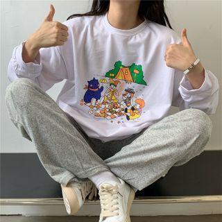 Set: Printed Long-sleeve T-shirt + Straight-fit Pants
