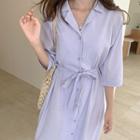Pastel-color Pinstriped Shirtdress With Sash