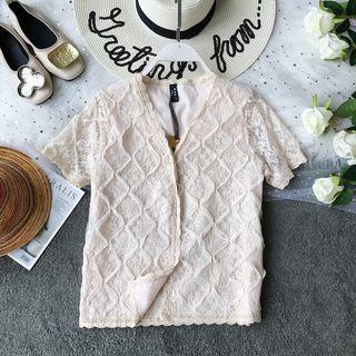 Short-sleeve Lace Top Off-white - One Size