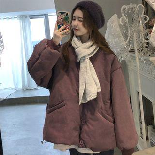 Button Padded Jacket With Scarf With Scarf - As Shown In Figure - One Size