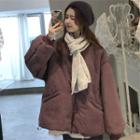 Button Padded Jacket With Scarf With Scarf - As Shown In Figure - One Size