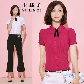 Pleated Short-sleeve Dress Shirt
