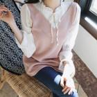 Inset Knit Vest Frilled Chiffon Blouse