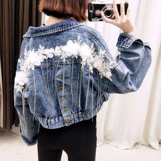 Flower Accent Denim Jacket
