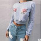 Floral Embroidered Cropped Sweatshirt
