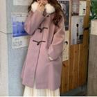 Fluffy Trim Hooded Toggle Coat Violet - One Size