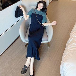 Color-block Crewneck Short-sleeve Dress