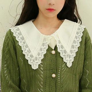 Laced Wide-collar Crepe Blouse White - One Size