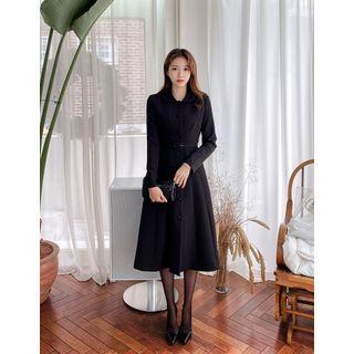 Belted Flared Long Coatdress