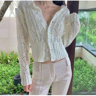 Pointelle-knit Jacket White - One Size