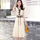 Short-sleeve V-neck Lace Up Paneled Dress