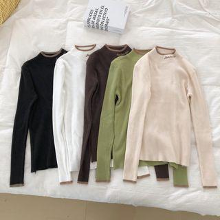 Letter Embroidered Ribbed Knit Top