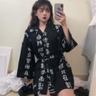 Chinese Characters Long Sleeve Shirtdress
