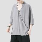 3/4-sleeve V-neck Frog-button T-shirt
