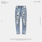 Distressed Studded Paint-print Slim-fit Jeans
