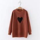 Heart Print Sweater Black Heart - Dark Brown - One Size